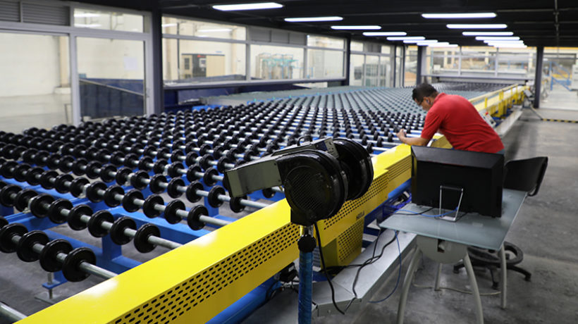 Architectural glass on the production line at the Tecnoglass plant in Barranquilla, Colombia