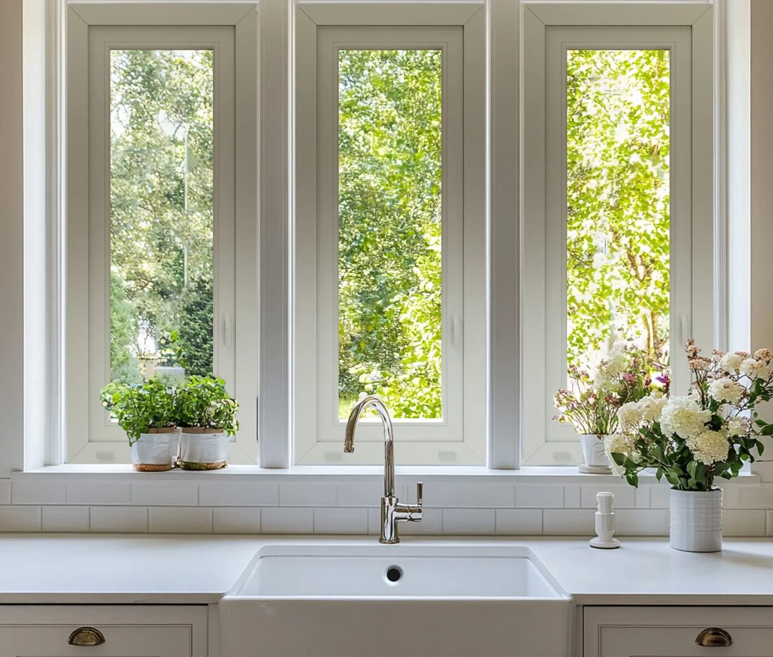 Eurocraft European-style uPVC tilt-and-turn window over a kitchen counter