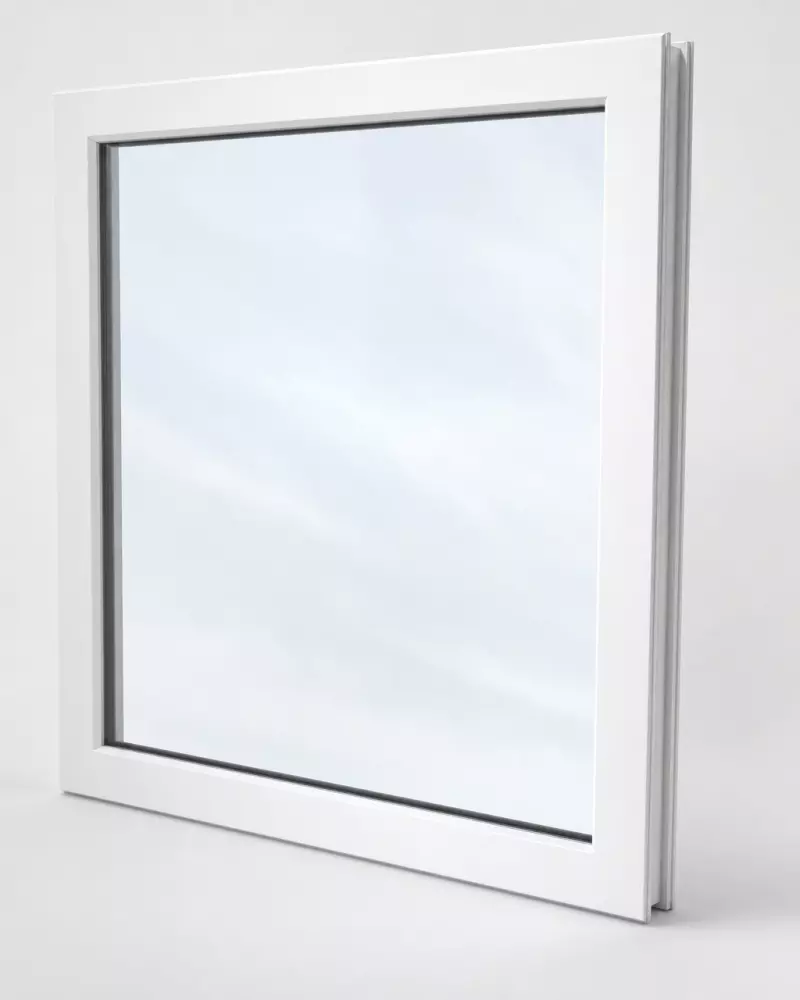 Eurocraft System 76 AM uPVC fixed picture window, white frame, isolated studio product render