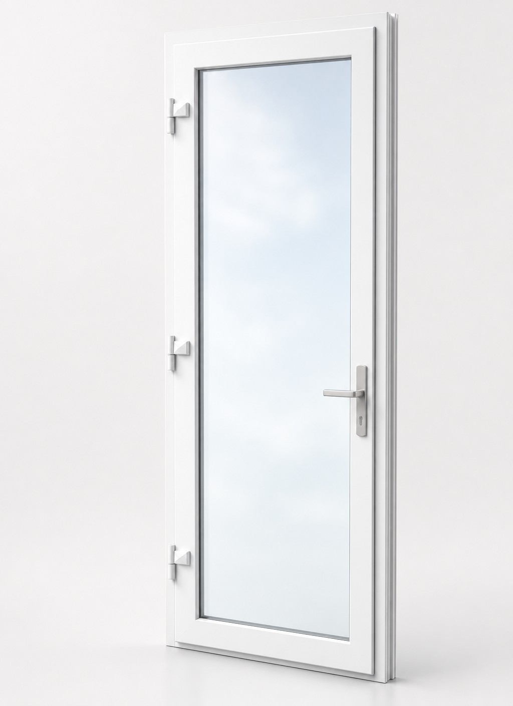 Eurocraft System 76 AD uPVC French door, full-glass white frame, isolated studio product render