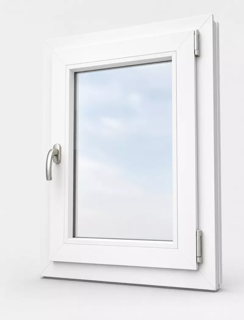Eurocraft System 76 AD uPVC tilt-and-turn window, white frame, isolated studio product render